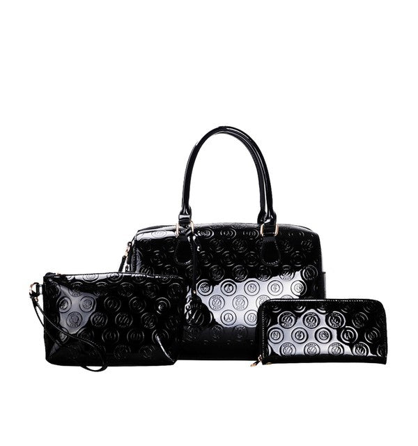 LANY Debossed Shiny Satchel w/ Pouch & Wallet