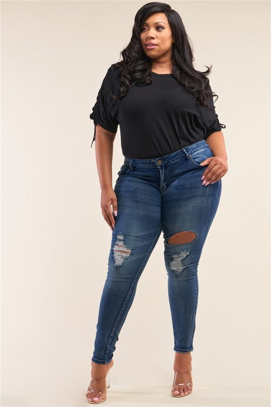 Dark Blue Low-Rise Ripped Denim Jeans Tasha Apparel