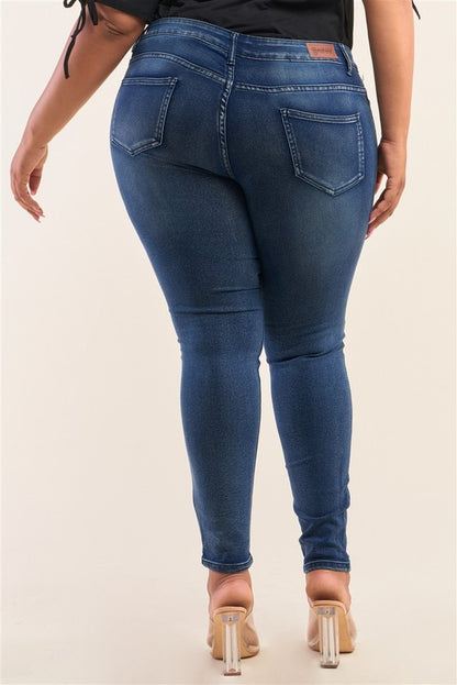 Dark Blue Low-Rise Ripped Denim Jeans Tasha Apparel