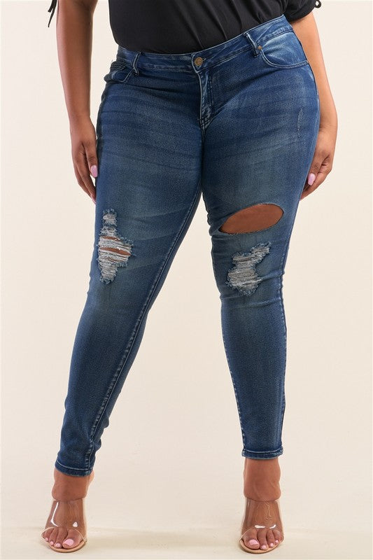 Dark Blue Low-Rise Ripped Denim Jeans Tasha Apparel