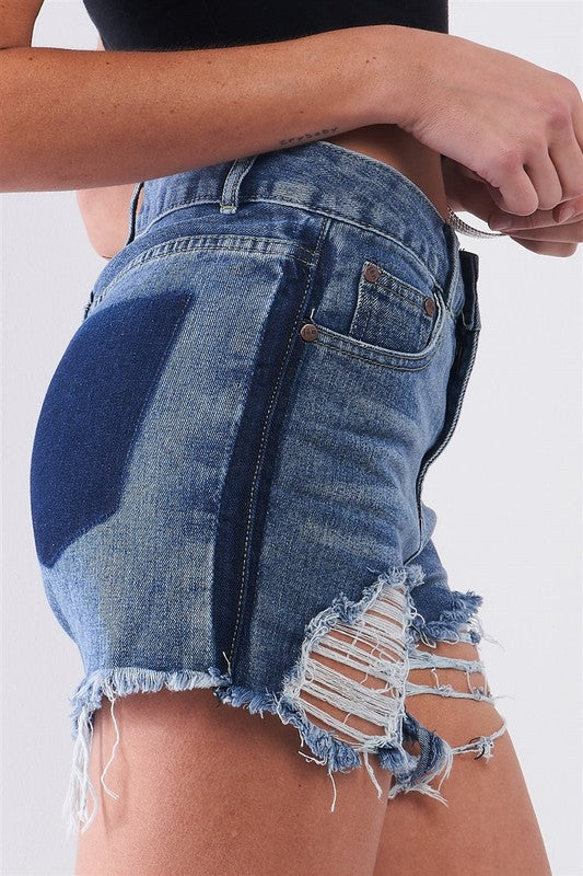 Destroyed High-Waisted Raw Hem Denim Shorts Tasha Apparel