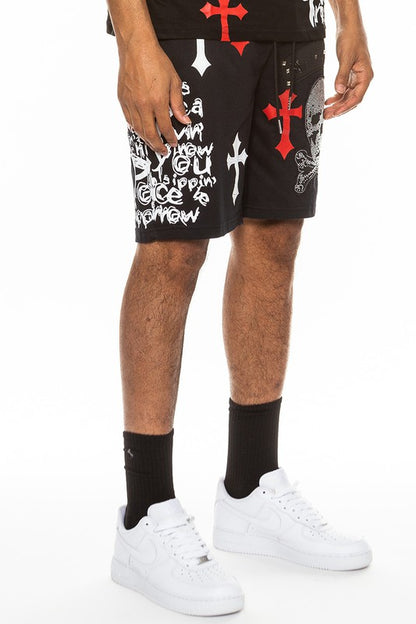 Weiv Men's Chrome Cross Skull Shorts