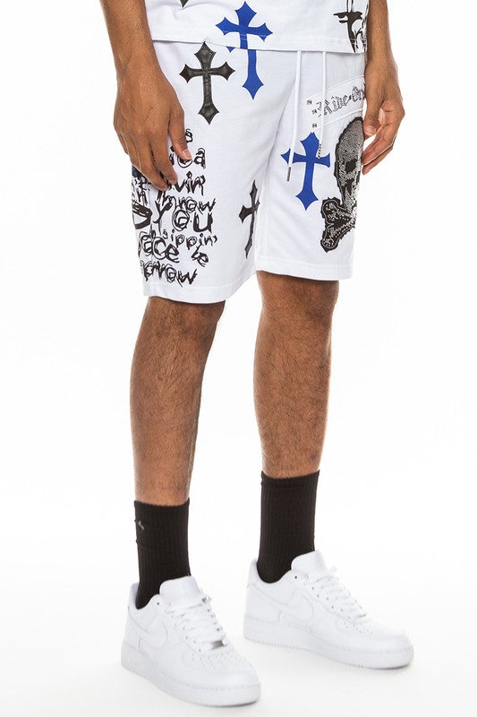 Weiv Men's Chrome Cross Skull Shorts