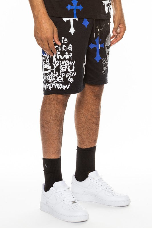 Weiv Men's Chrome Cross Skull Shorts