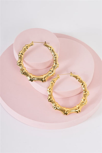 Gold Large Circle Bamboo Hoop Earrings Tasha Apparel