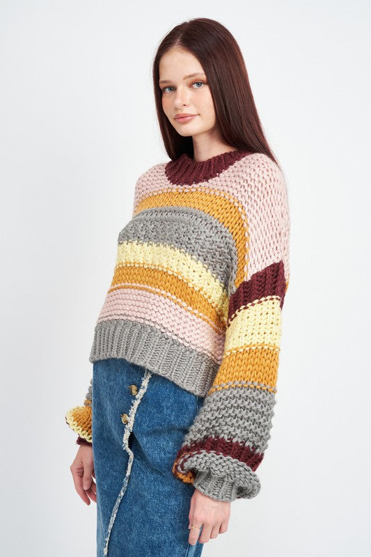 MULTI STRIPED SWEATER WITH MOCK NECK