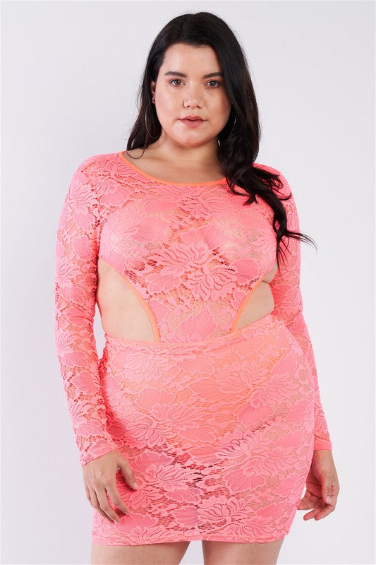 Neon Sheer Floral Lace Mini Dress Tasha Apparel