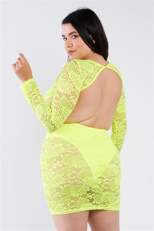 Neon Sheer Floral Lace Mini Dress Tasha Apparel