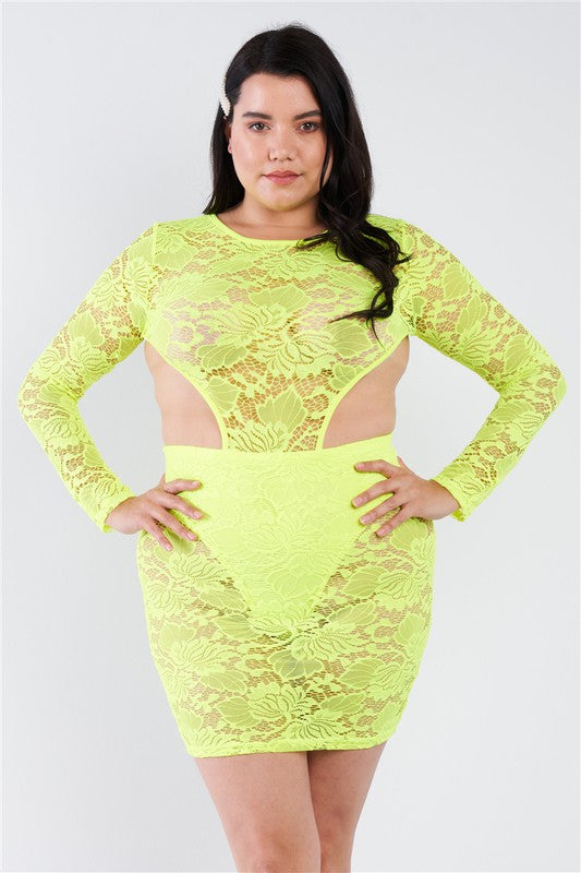 Neon Sheer Floral Lace Mini Dress Tasha Apparel