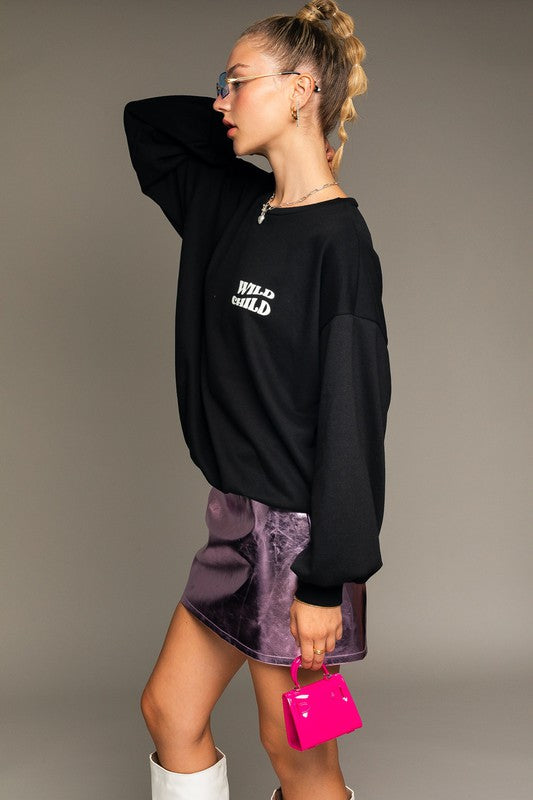 Long Sleeve Oversized Wild Child Graphic Pullover LE LIS