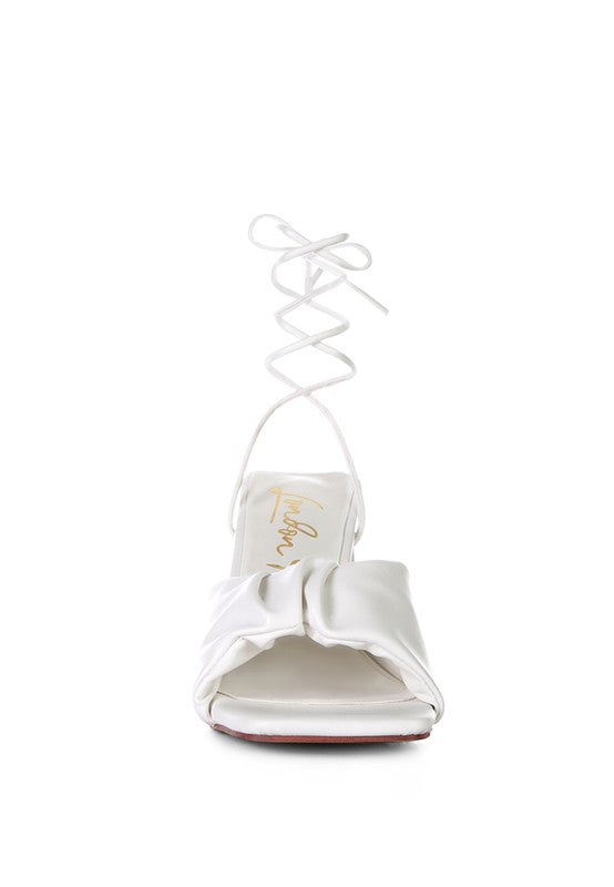 Primavera Ruched Triangular Heel Lace Up Sandal