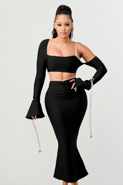 Bandage Long Sleeve Skirt Set Athina