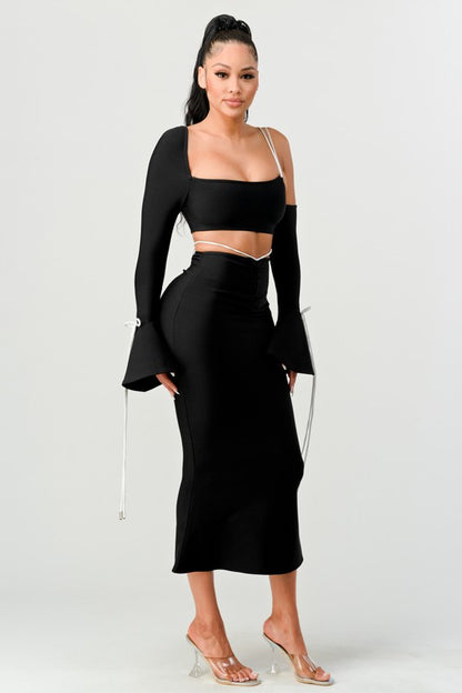 Bandage Long Sleeve Skirt Set Athina