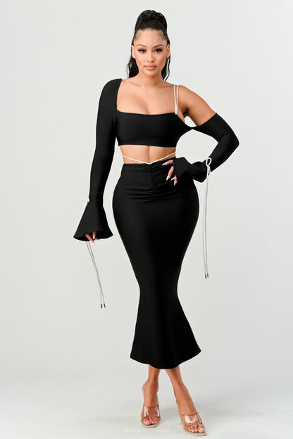 Bandage Long Sleeve Skirt Set Athina