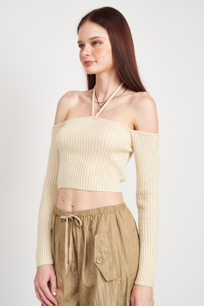 Off Shoulder Cropped Knit Top