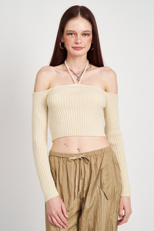 Off Shoulder Cropped Knit Top