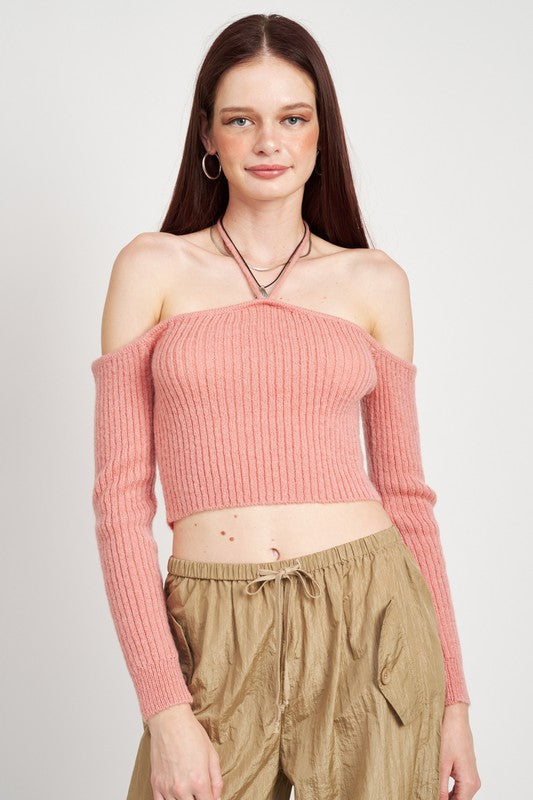 Off Shoulder Cropped Knit Top