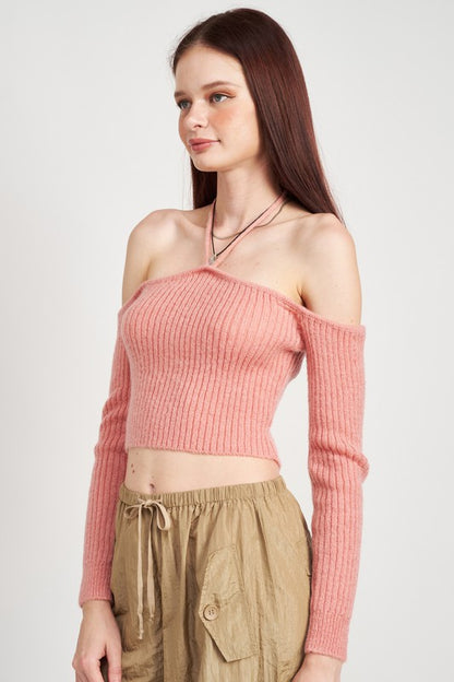 Off Shoulder Cropped Knit Top