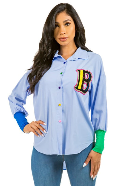 Embroidered Long Sleeve Button Shirt