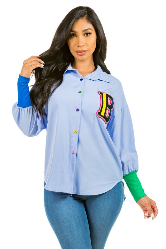 Embroidered Long Sleeve Button Shirt