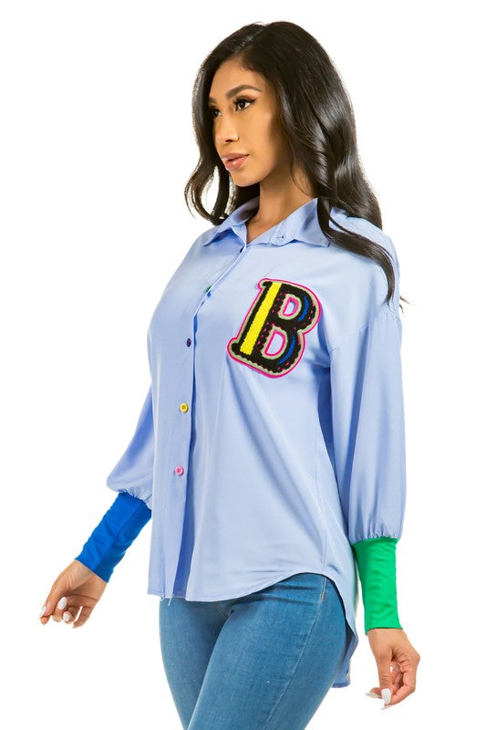 Embroidered Long Sleeve Button Shirt