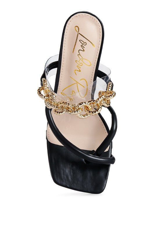 Social Bee Link Chain Embellished Heel Sandals