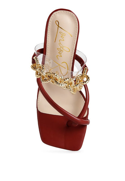 Social Bee Link Chain Embellished Heel Sandals