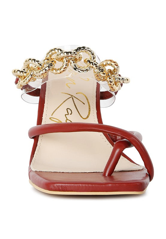 Social Bee Link Chain Embellished Heel Sandals