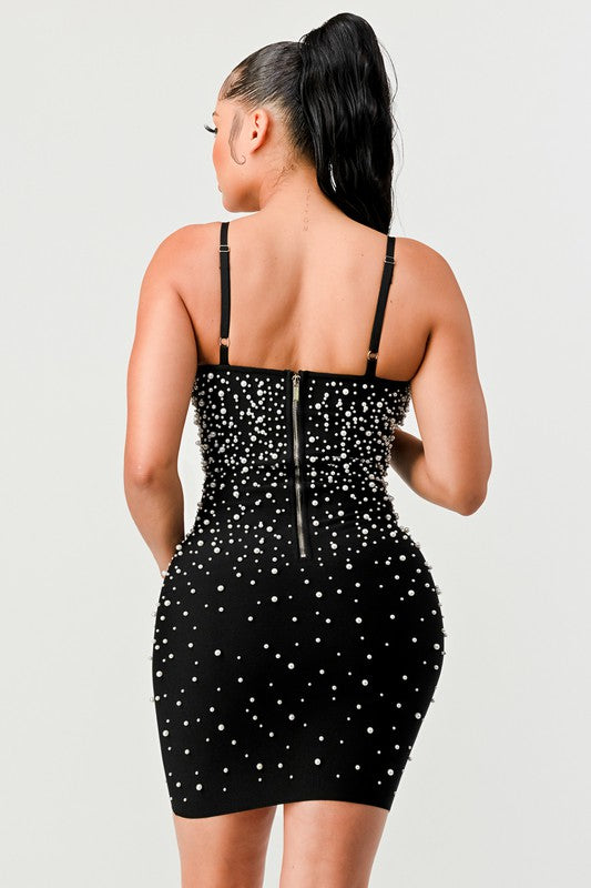 Athina Holiday Star Pearls Bandage Mini Dress