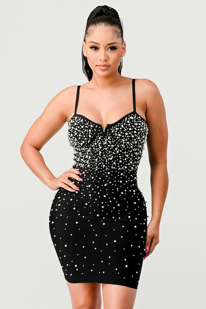 Athina Holiday Star Pearls Bandage Mini Dress