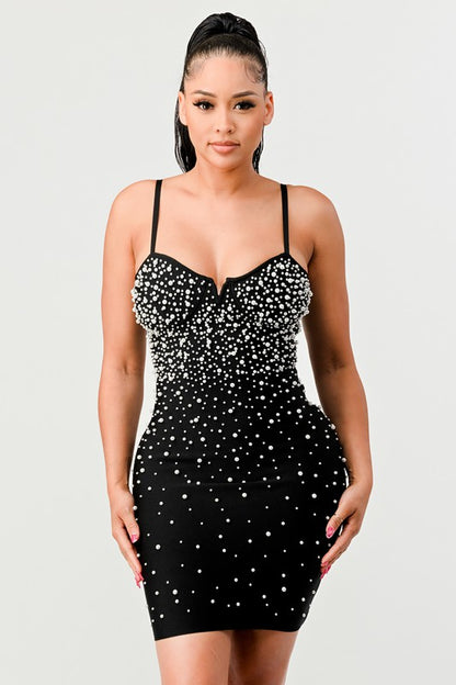 Athina Holiday Star Pearls Bandage Mini Dress