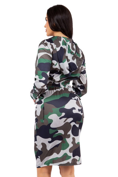 Long Sleeve Camo Sweater Dress