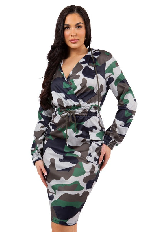 Long Sleeve Camo Sweater Dress