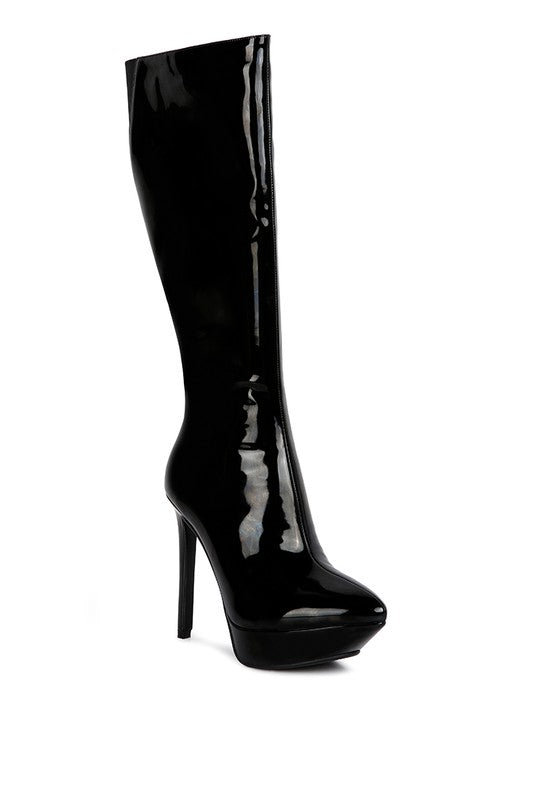 CHATTON Patent Stiletto High Heeled Calf Boots