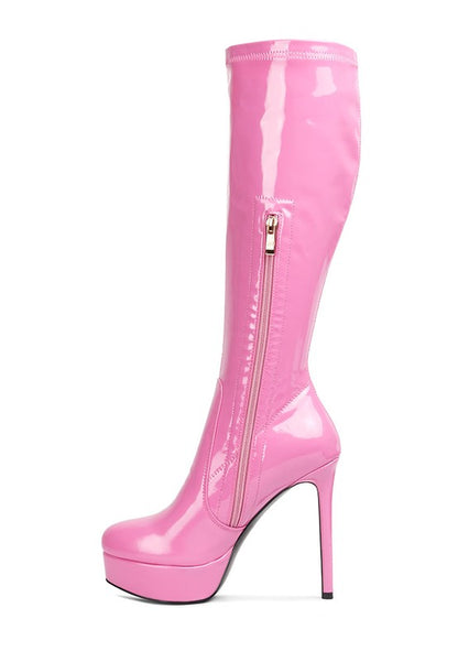 Shawtie High Heeled Stretch Patent Calf Boots