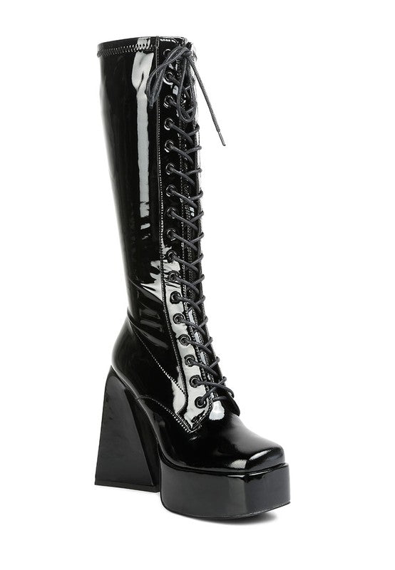 Snowflakes Patent Pu High Platform Calf Boots