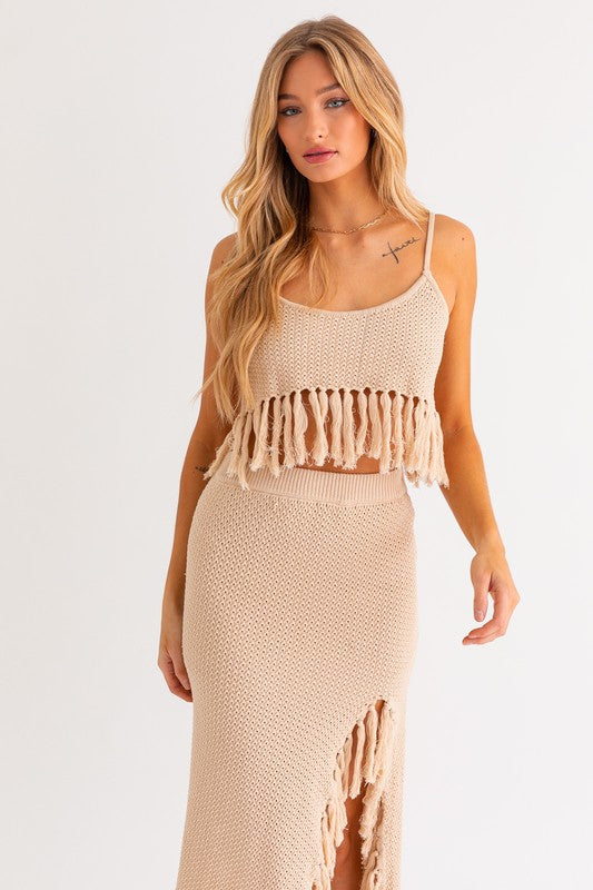 Tassel Detail Spaghetti Strap Crop Top