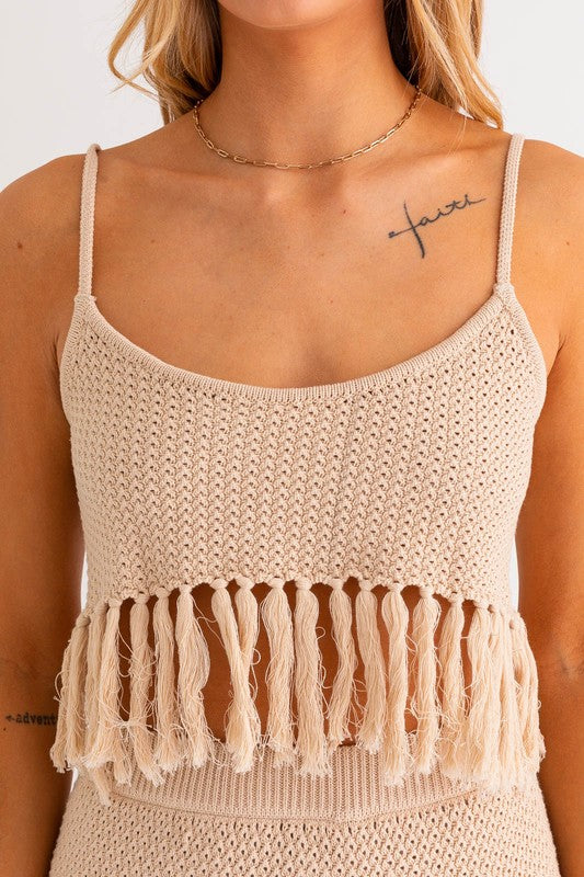 Tassel Detail Spaghetti Strap Crop Top