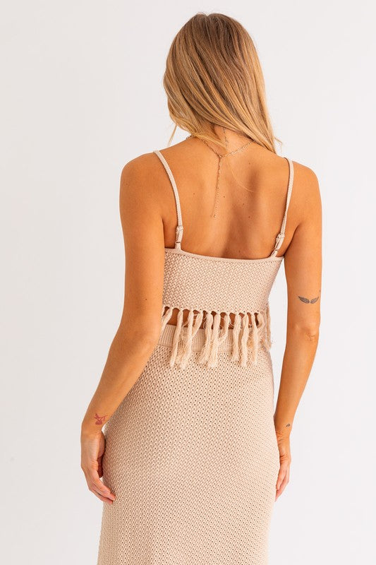 Tassel Detail Spaghetti Strap Crop Top