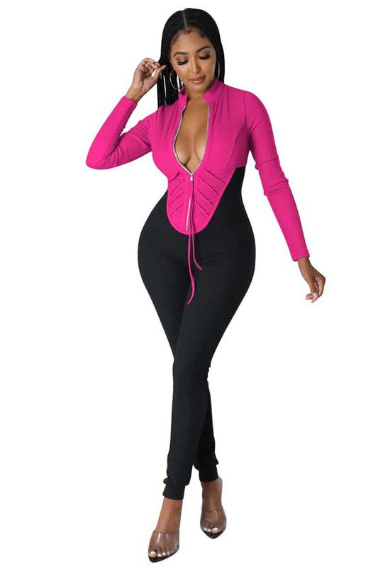 Long Sleeve Zip Up Jumpsuit