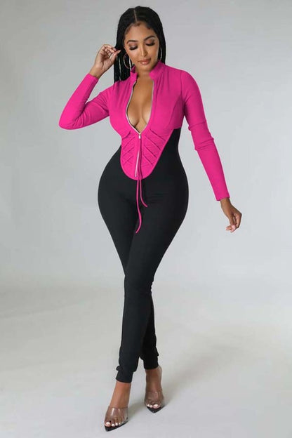 Long Sleeve Zip Up Jumpsuit