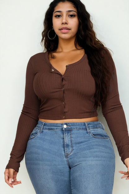 Plus+ Long Sleeve Snap Button Down Crop Top