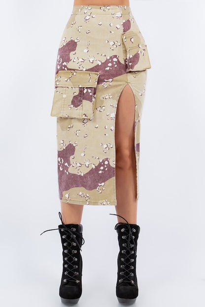 Combat Cargo Pencil Skirt in Desert Camo