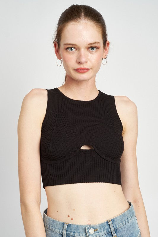 BUSTIER LOOK RIBBED CROP TOP