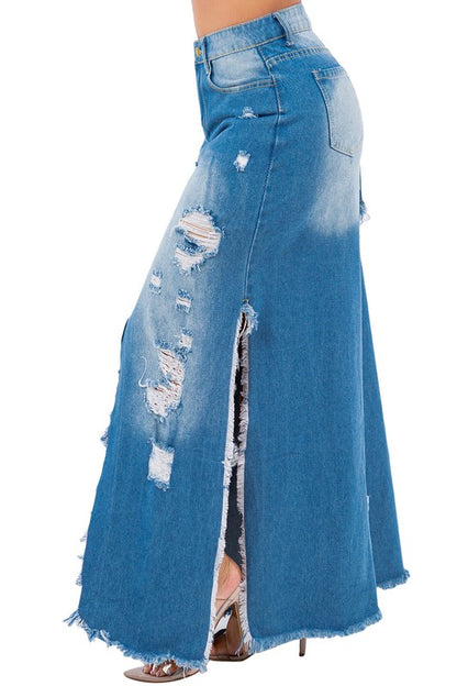 Slit Denim Maxi Skirt