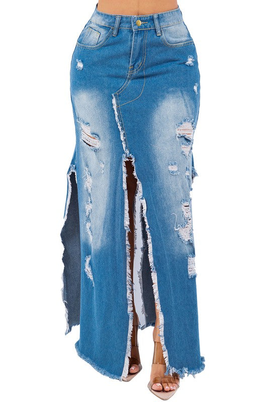 Slit Denim Maxi Skirt