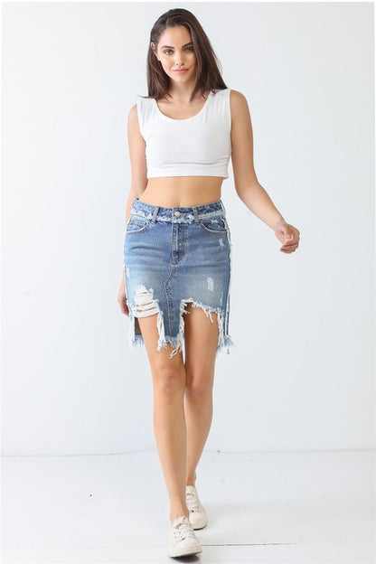 Trim Torn Hem High Waist Mini Skirt Tasha Apparel