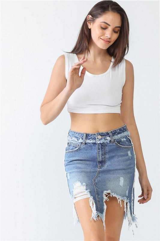 Trim Torn Hem High Waist Mini Skirt Tasha Apparel