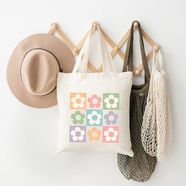 Checkered Flowers Tote