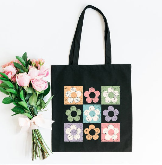 Checkered Flowers Tote